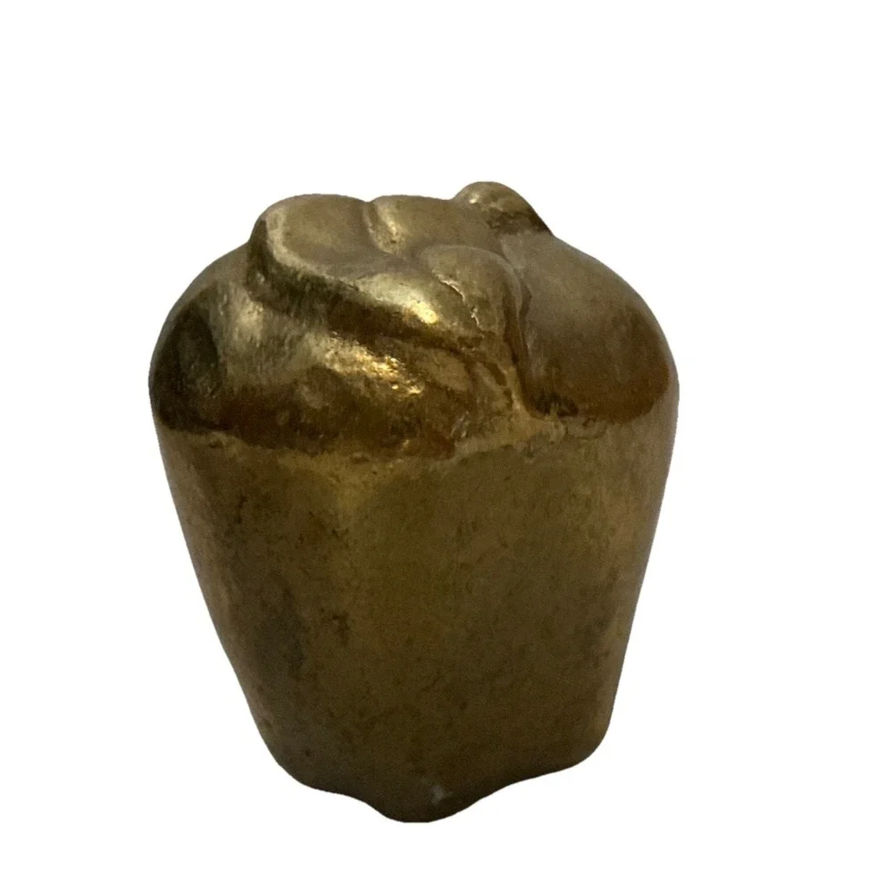 Vintage solid brass apple, pepper, fruit with leaf, paperweight Heavy